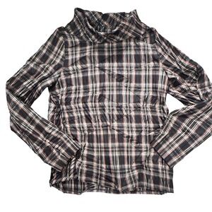 VTG Babette San Francisco Crinkle Pleat S Blouse Tartan Plaid Top Edgy Lagenlook